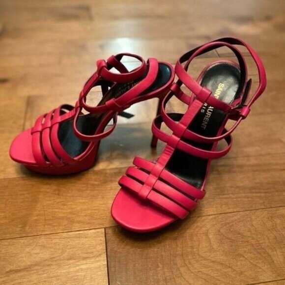 Yves Saint Laurent Bianca Platform Heels Sandals in Bright Pink Fuchsia • EU 37